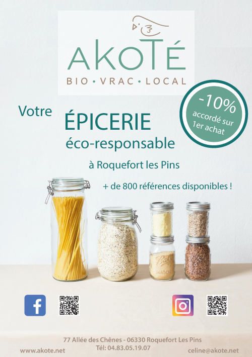 CelineConcept - Web Design - Création de flyer pour l'épicerie Akote sur Roquefort-les-Pins - Recto