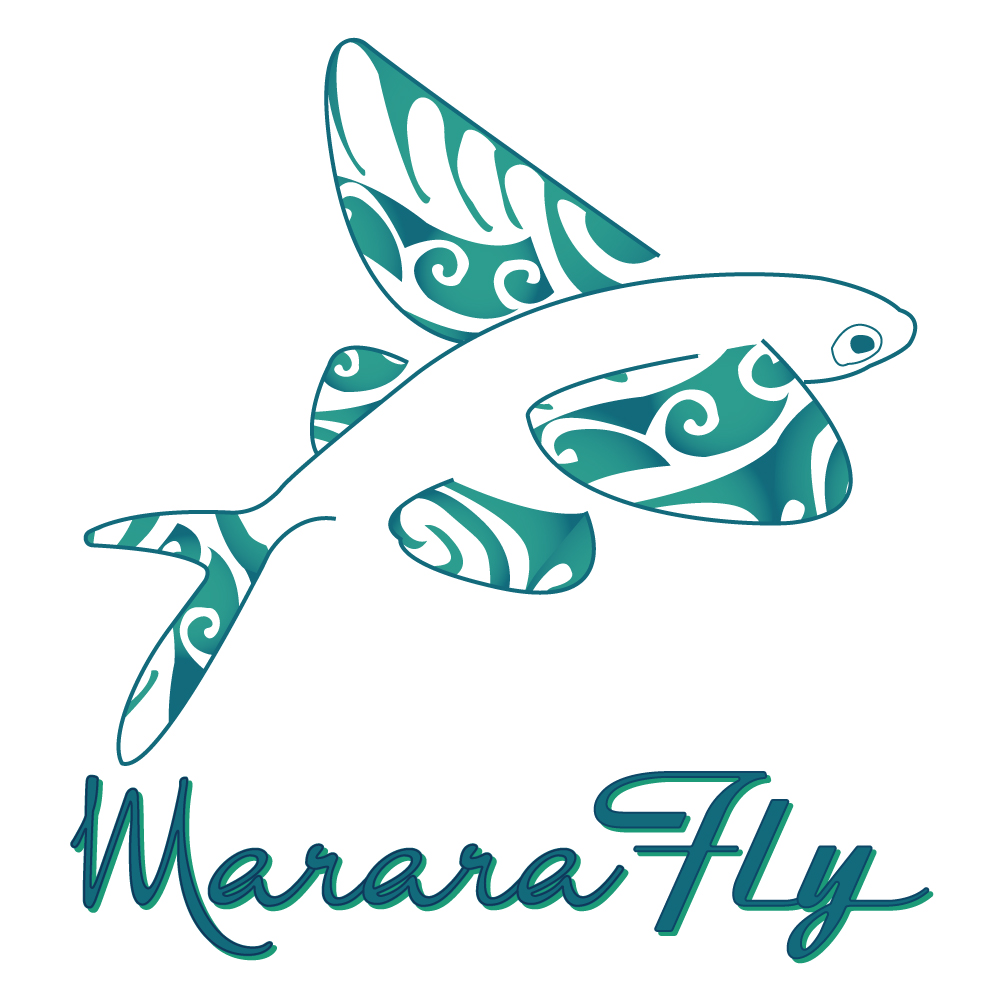 Création de logo et de la charte graphique associée pour Marara Fly, start-up polynésienne innovante. Designed by CelineConcept!