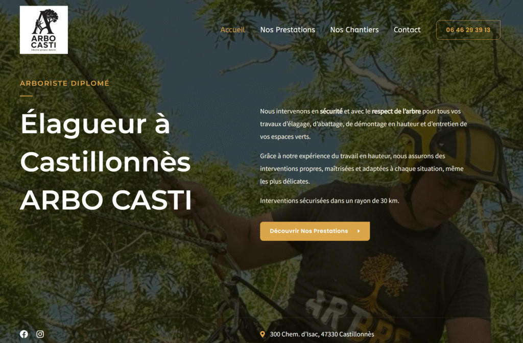 Dernière réalisation : le site ARBOCASTI, expert en élagage à Castillonnès
